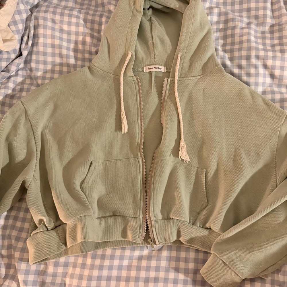 Olive Green Cropped Hoodie